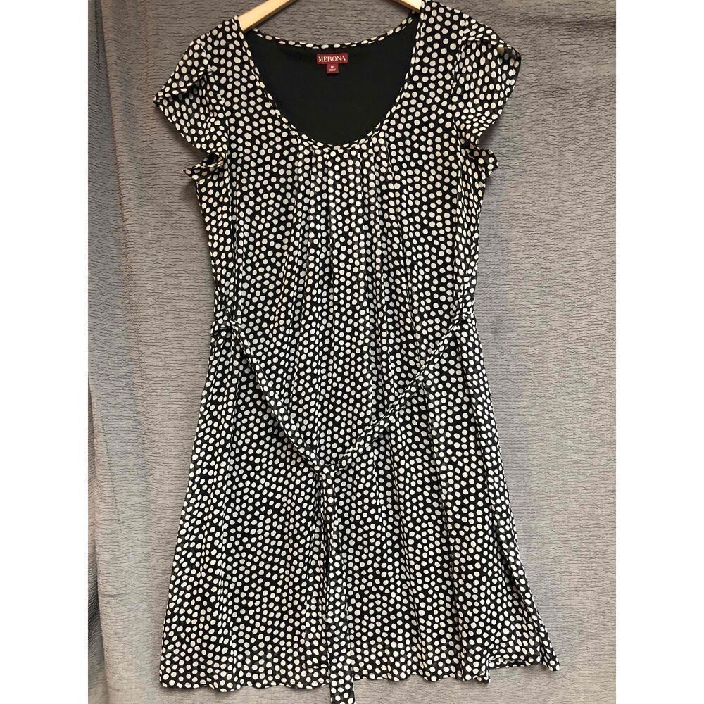 NWT Merona Black Wrap Dress Polka Dot Short Sleeve V-Neck Womens Medium